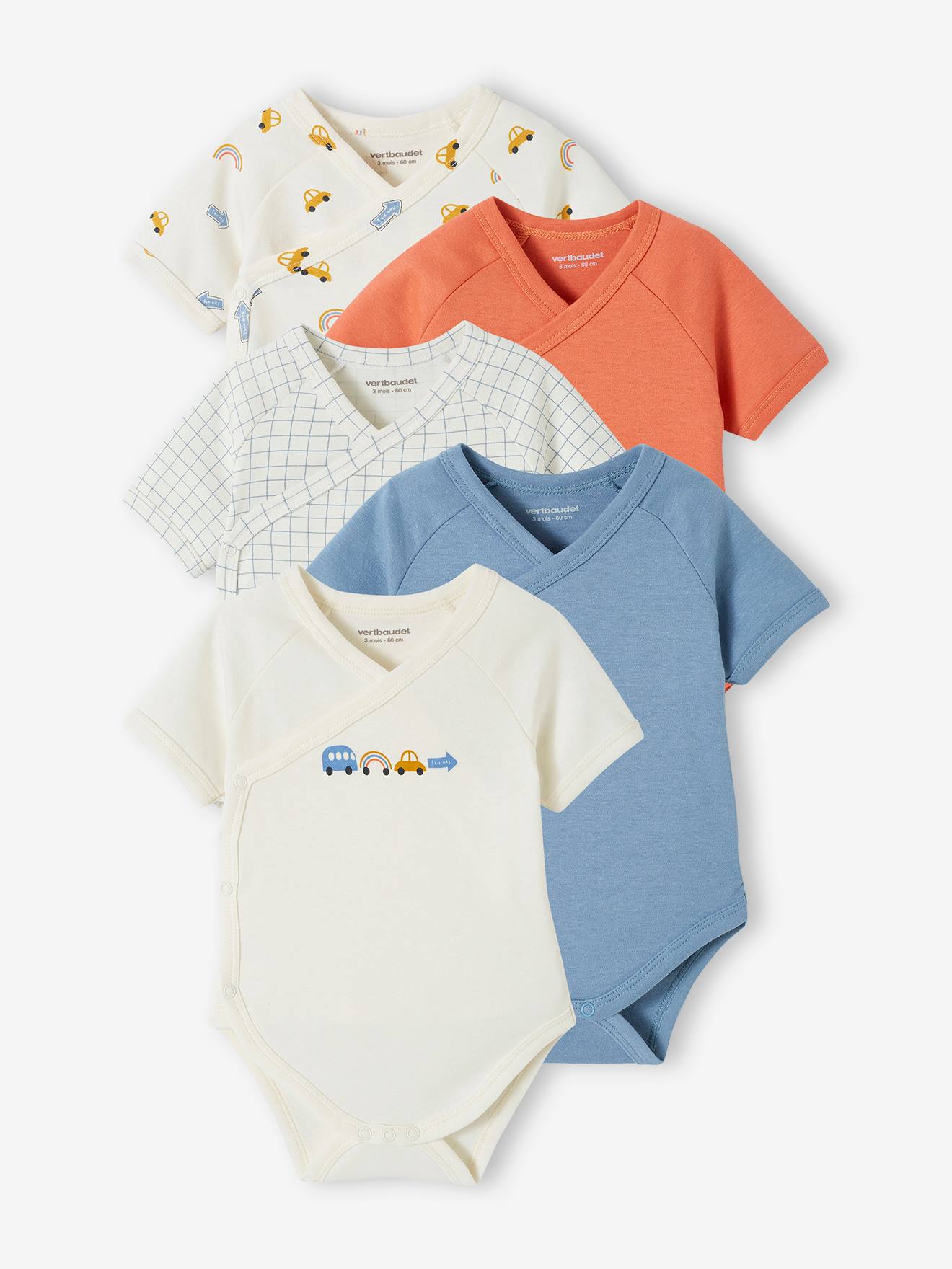 Vertbaudet 5er-Pack Baby Wickelbodys Bio-Baumwolle Oeko-Tex - himmelblau