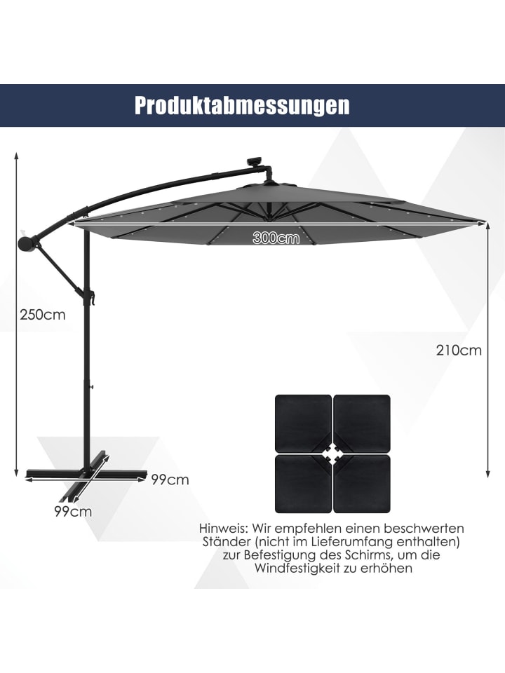 COSTWAY Sonnenschirm 300 cm mit LED in Anthrazit günstig kaufen onesize