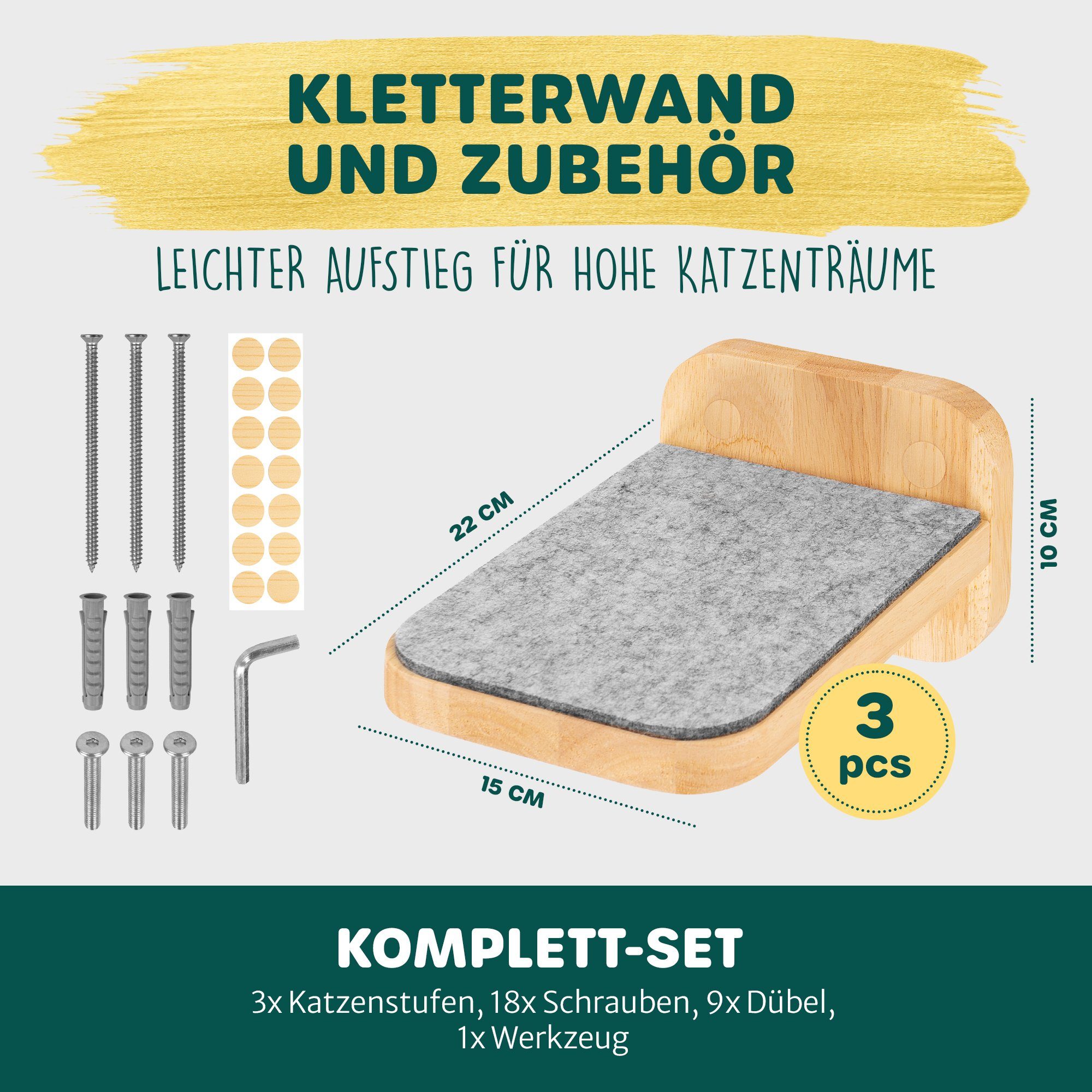 Happypet Katzen-Kletterwand CCLS, Katzentreppen 3er-Set - Designer Catwalk, Größe M 22 x 15 cm