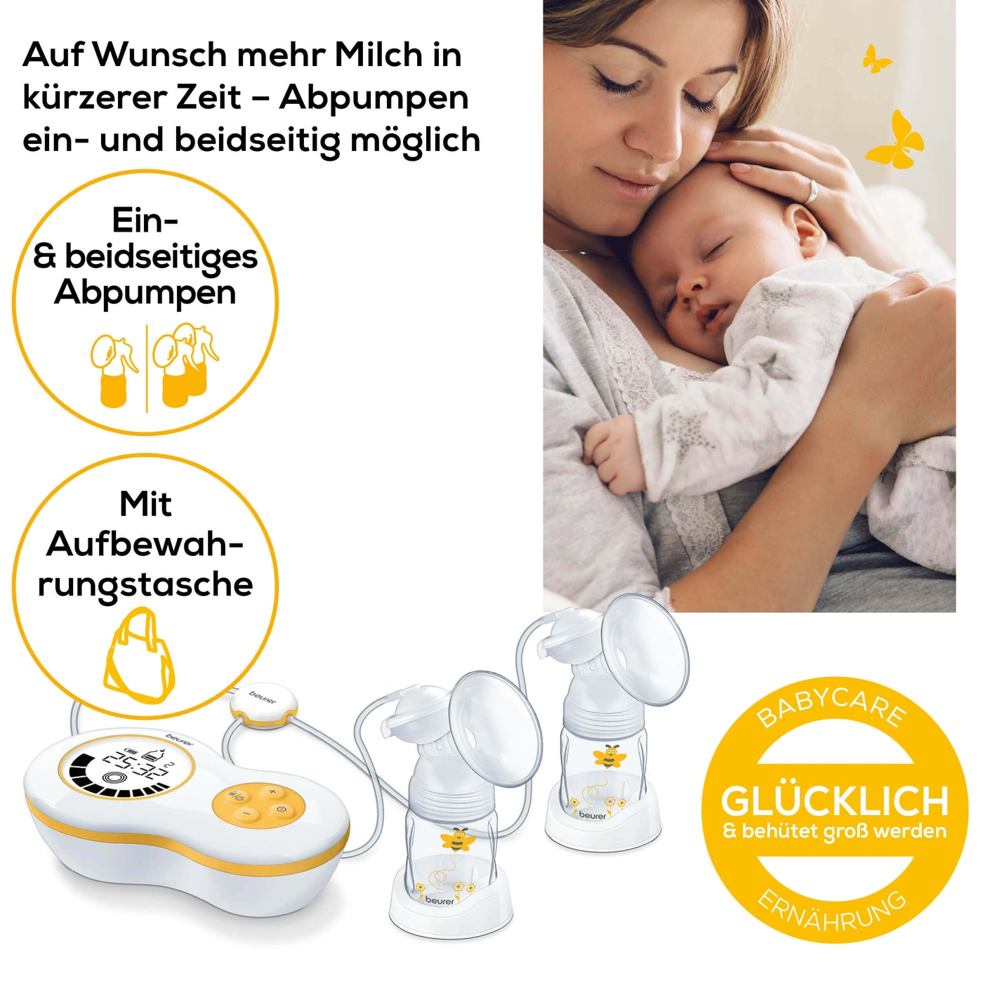 Beurer Elektrische Doppelmilchpumpe BY 70 Dual-Elektrische Doppelmilchpumpe inkl. Handpumpe & Anti-Kolik-System