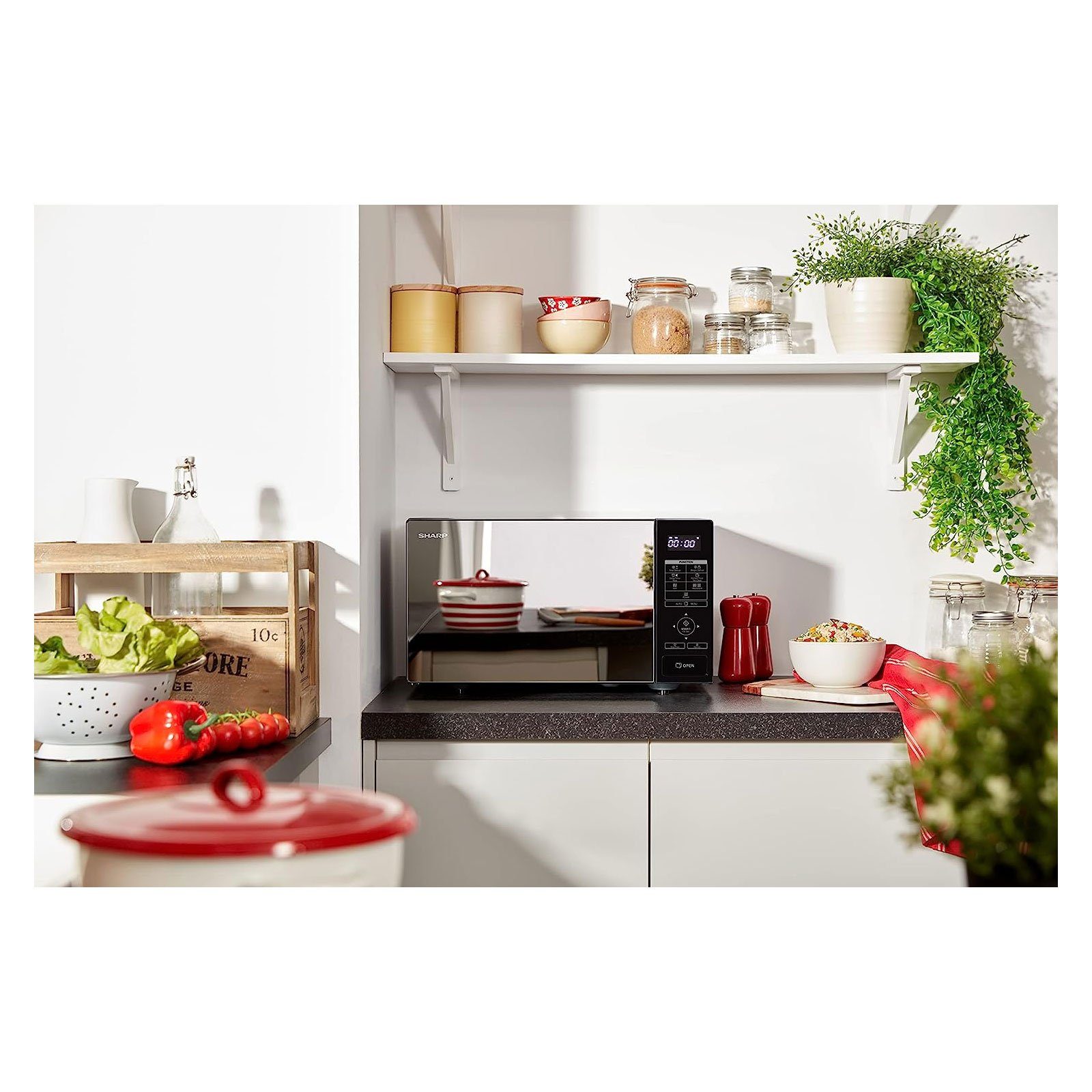 Sharp Mikrowelle RBG232TB, 900 W Mikrowellen,23 L Garraumvolumen, 13 AutoCook-Automatikprogramme