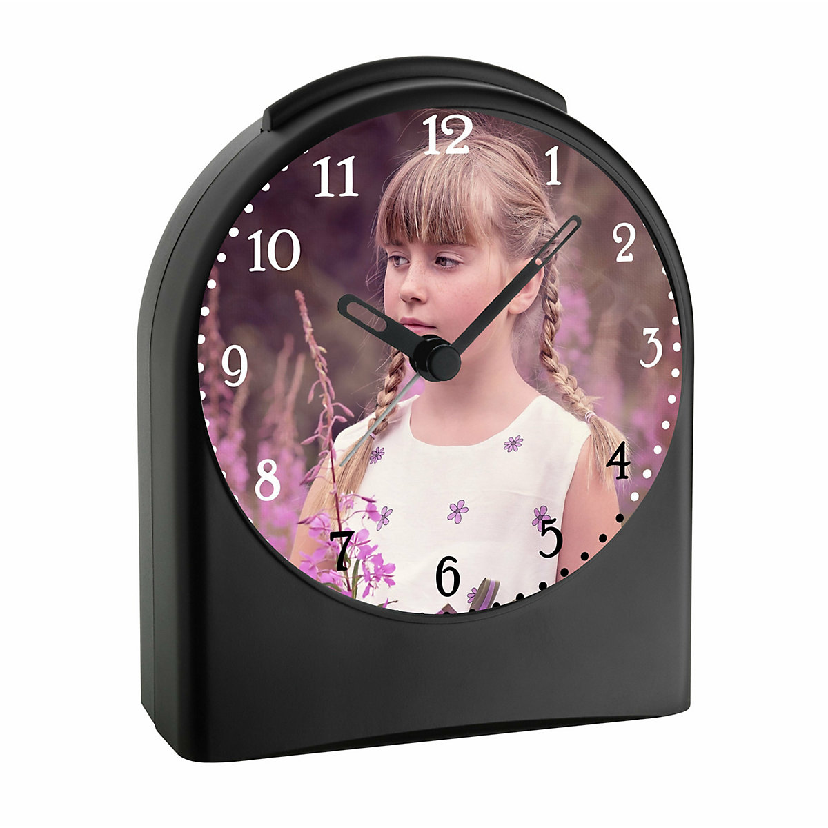 Kinder Funkwecker personalisiert mit Bild mit Wunschbild Atom-/Funkuhr, 12-Stunden-Anzeigeformat, Schlummerfunktion, Nachtlicht, Geräuschlos/Ohne Ticken