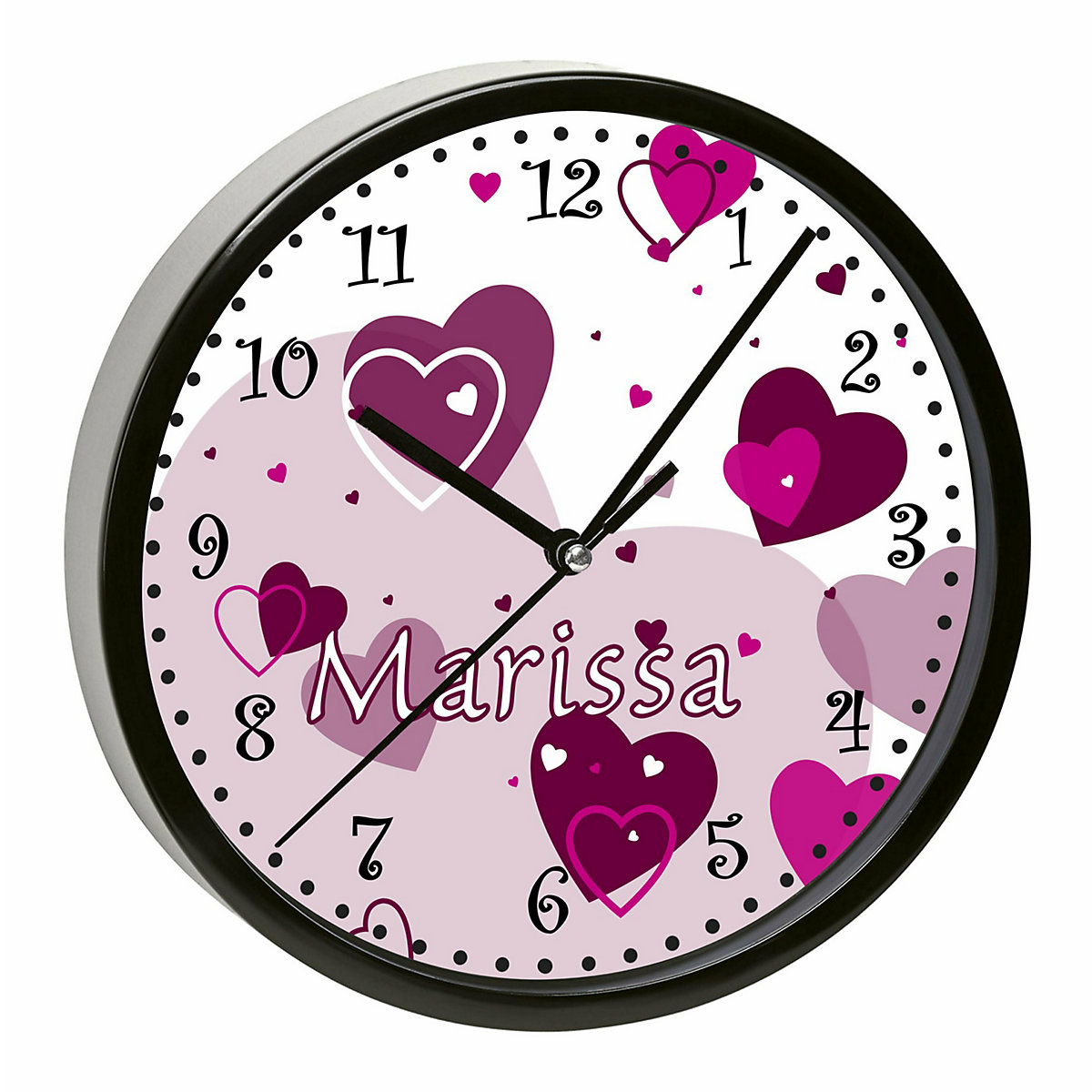 Kinder Wanduhr personalisiert mit Name Herz Brombeere