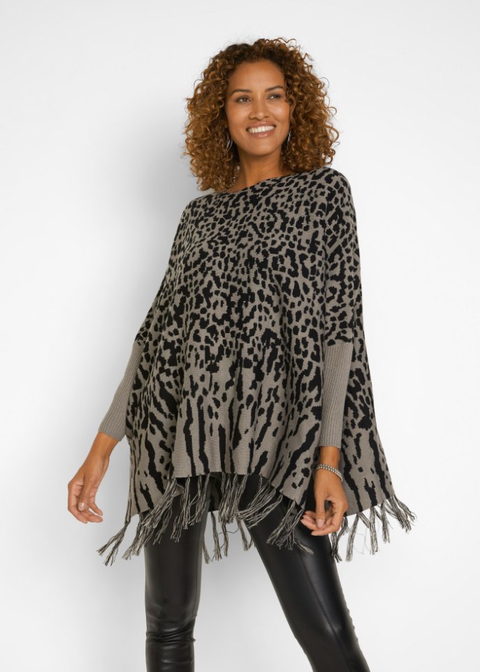 Poncho-Pullover mit Animal-Design