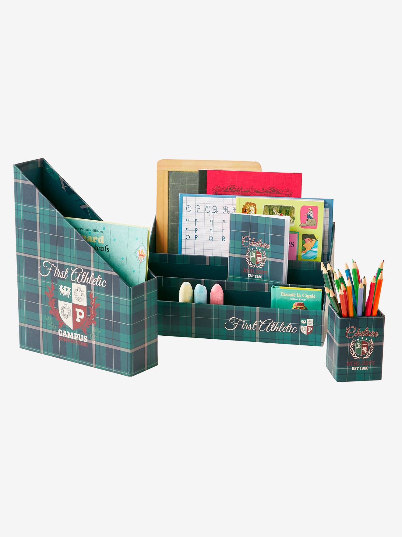 Vertbaudet Kinder Schreibtisch-Set CAMPUS - grün/blau