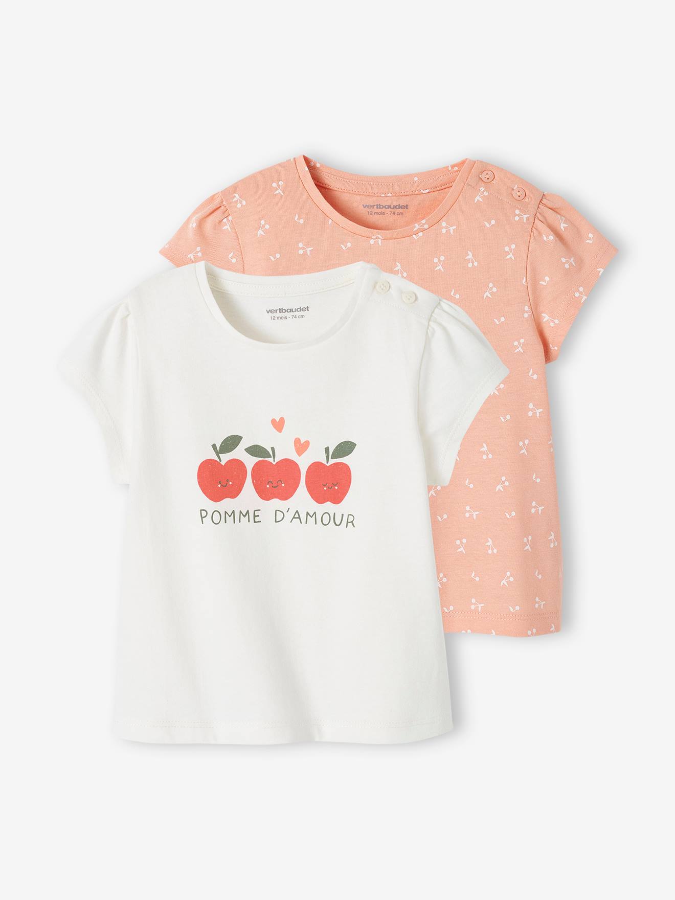 Vertbaudet 2er-Pack Baby T-Shirts BASIC Oeko-Tex - pack altrosa hello
