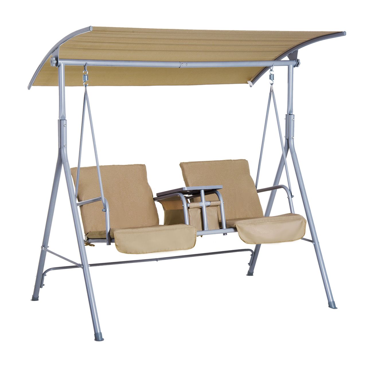 Outsunny Hollywoodschaukel Gartenschaukel 2-Sitzer mit Sonnendach Beige/Grau