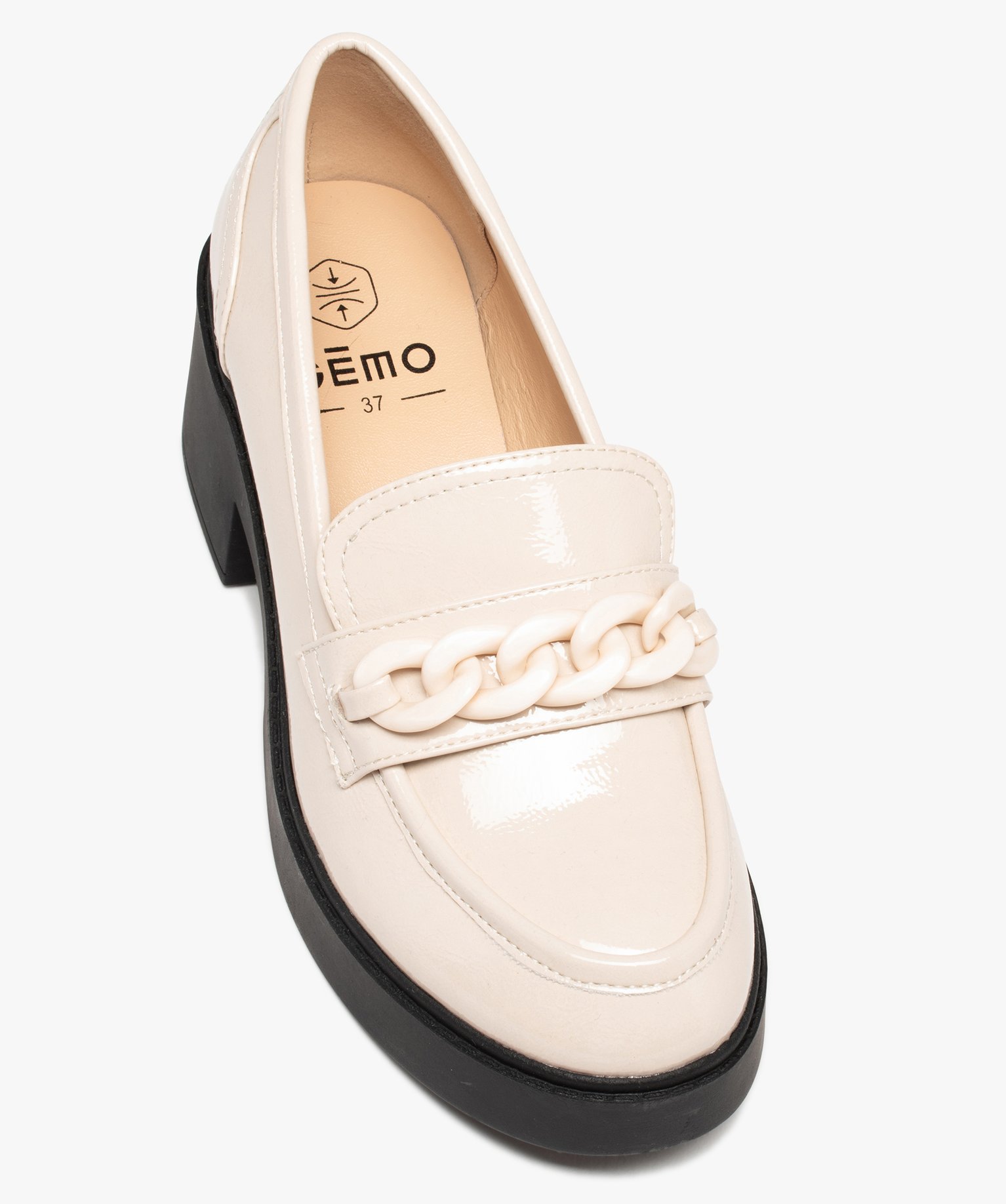 Mocassins femme vernis à talon large et semelle épaisse beige | GEMO