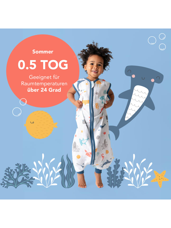 Schlummersack Musselin Schlafsack mit Füßen, 0.5 TOG in Hellblau günstig kaufen
