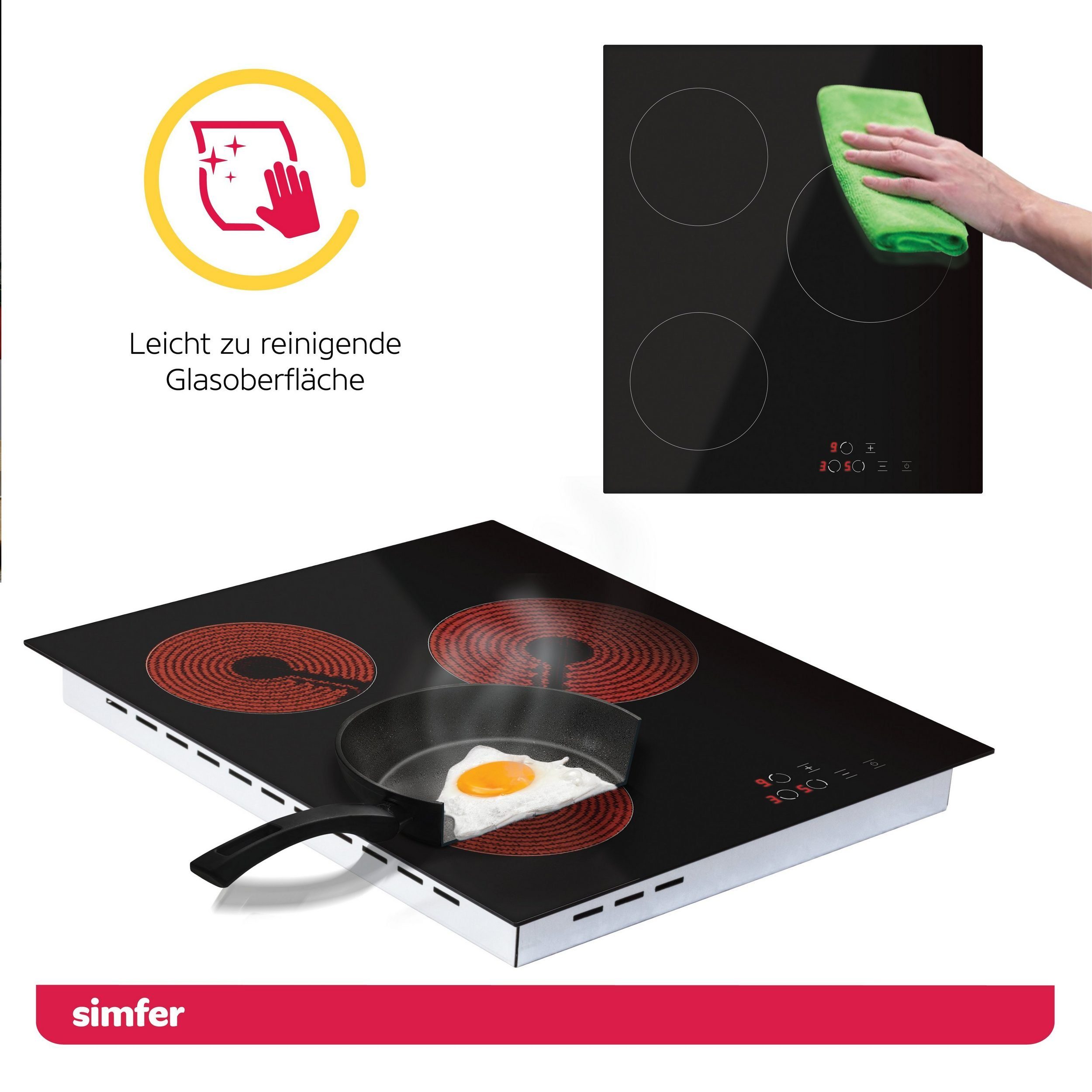 Simfer Elektro-Kochfeld SMF-BIH 4501, 9 Leistungsstufen, Touch-Bedienung, Restwärmeanzeige, Kindersicherung
