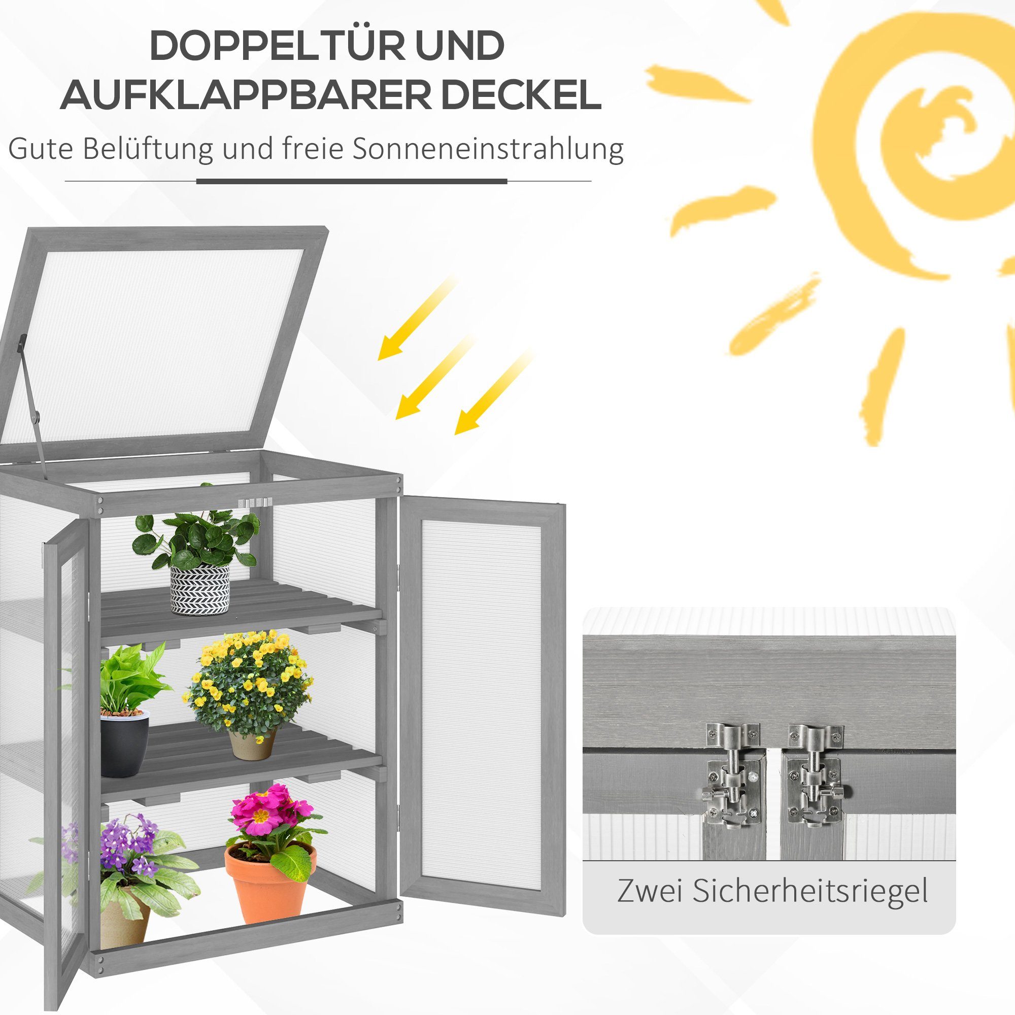 Outsunny Foliengewächshaus Treibhaus, BxTxH: 58 x 44 x 78 cm, BxLxH: 44 x 58 x 78 cm, 0.4 mm Wandstärke, Set 1-St., 1 × Gewächshaus, 3 Stufen