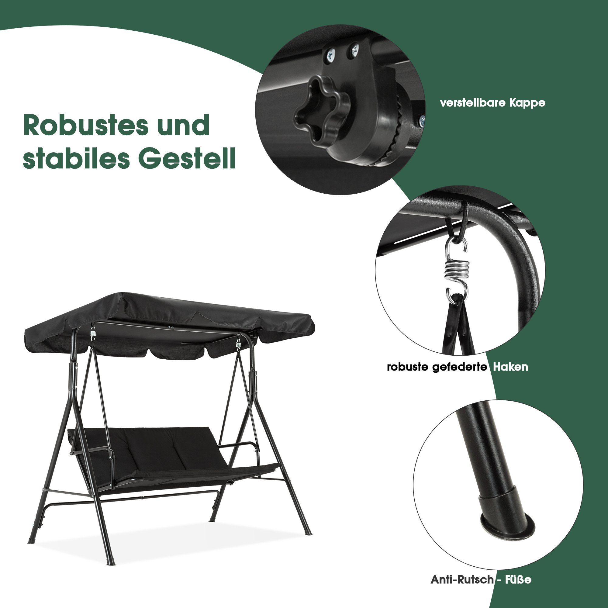 MCombo Hollywoodschaukel MCombo 3-Sitzer Hollywoodschaukel Gartenschaukel 8003/8007, 3-Sitzer, Mit gepolsterter Sitzauflage, Gartenliege Schaukelbank, Schaukelbank mit Sonnendach, outdoor