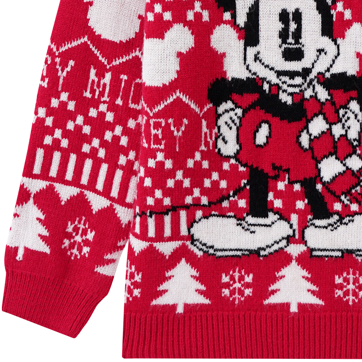 Micky Maus Weihnachtsstrickpullover rot / weiss