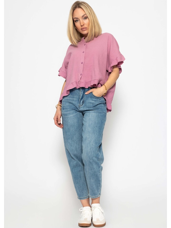SASSYCLASSY Musselin Bluse mit Rüschensaum in Rosa günstig kaufen