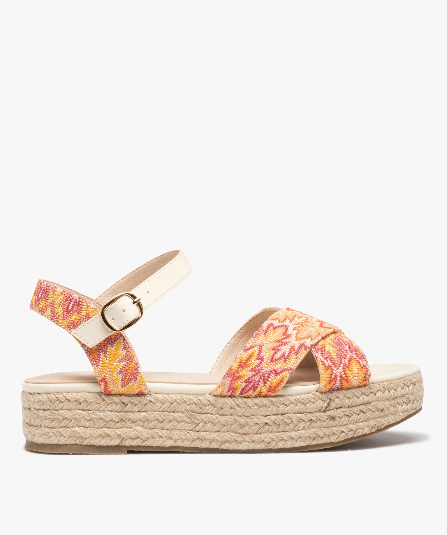 Sandales femme plateforme en corde dessus toile jaune | GEMO