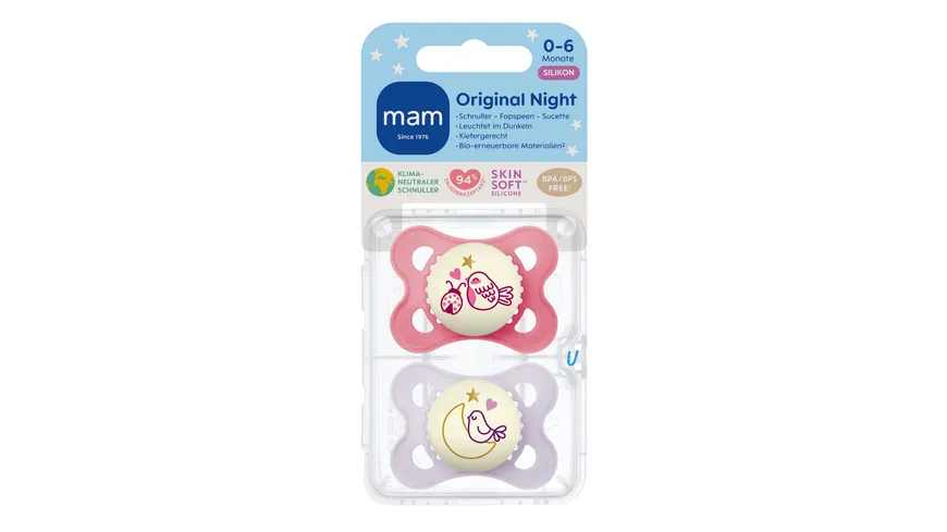 MAM Original Night, Silikon, 0-6 M., 2 Stk., Vogel/Mond