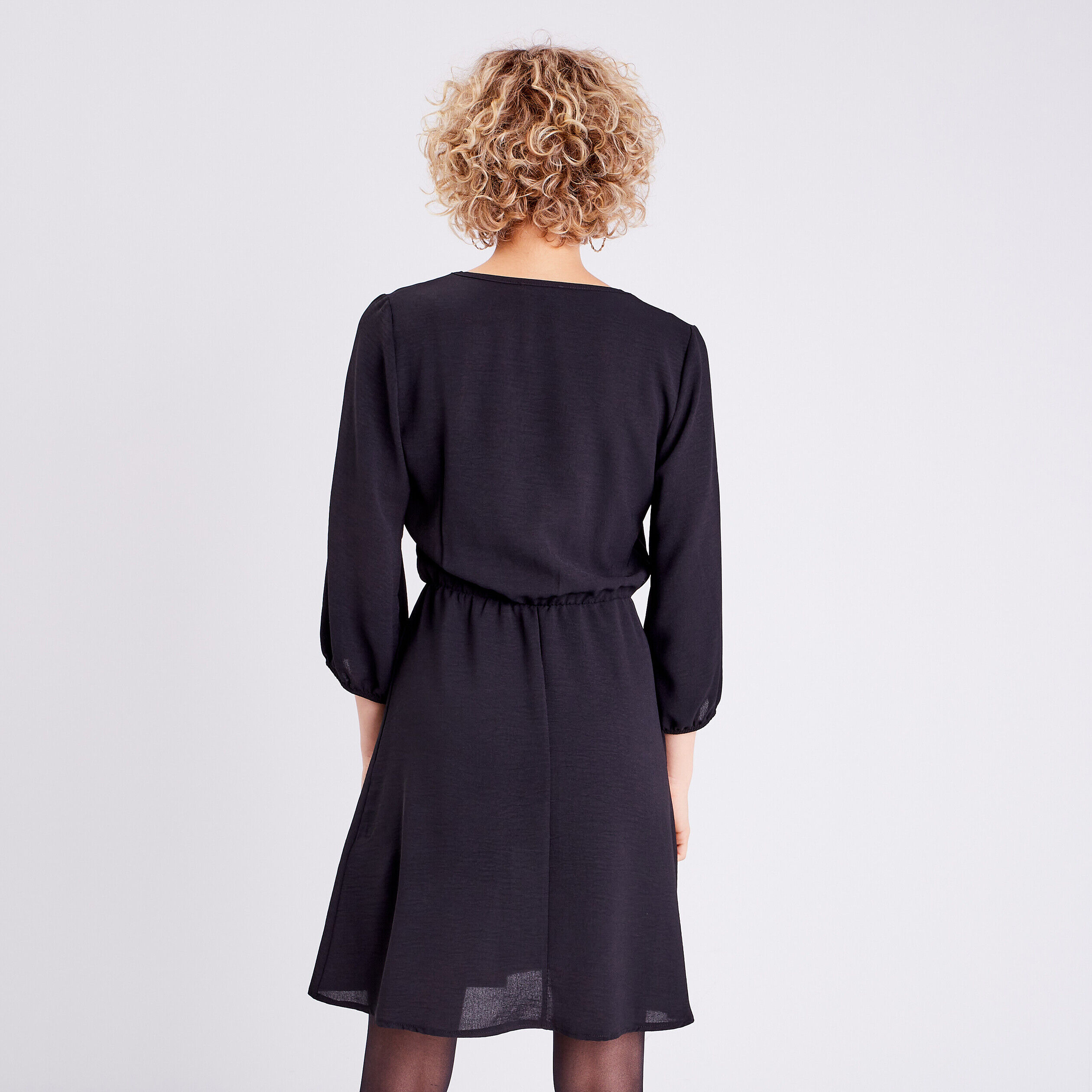 Robe évasée col cache-coeur noir femme | Cache Cache