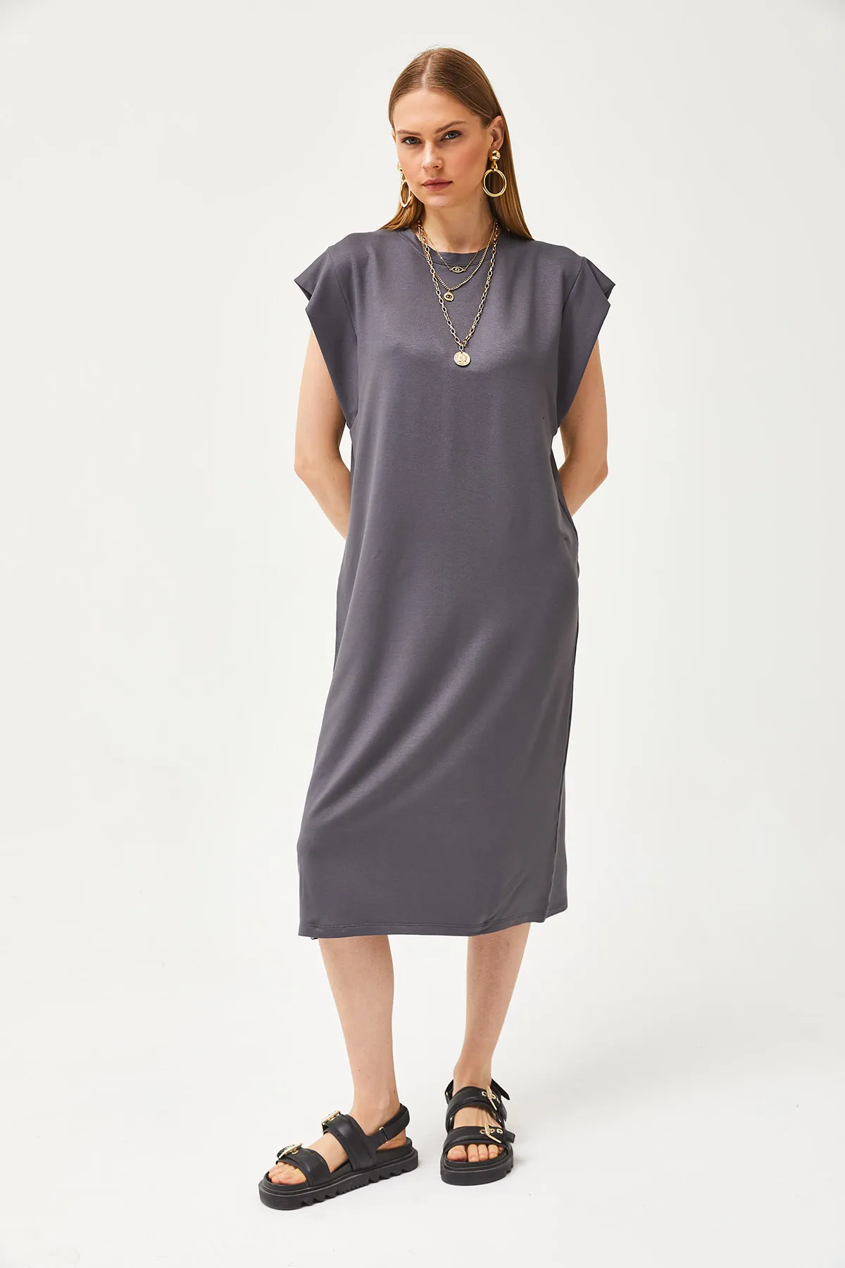 Olalook  Damen Geräuchertes Unterarmstück Rückenschlitz Kristall Kleid ELB-19002085