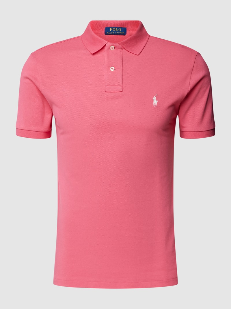 Poloshirt mit Logo-Stitching Modell 'BASIC' in pink