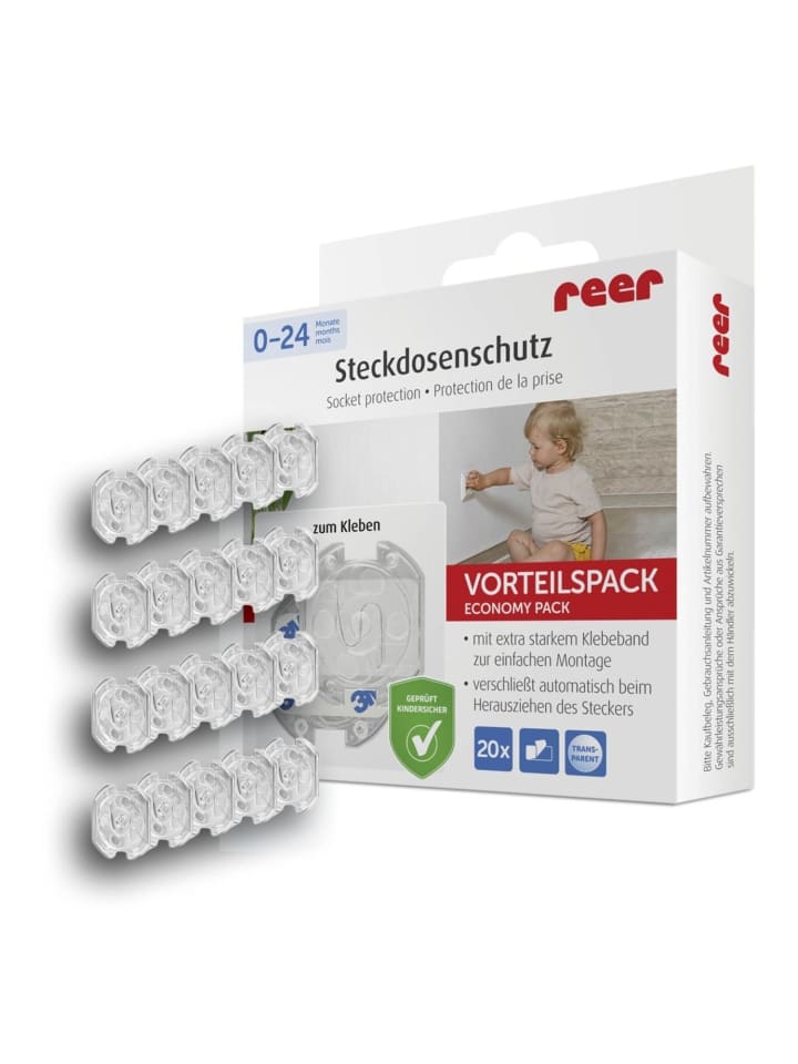 Reer [20 Stück] Steckdosenschutz klebbar in Transparent ab 0 Monate günstig kaufen onesize