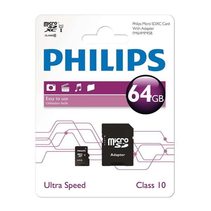 Card micro SD PHILIPS 64Gb Clasa 10