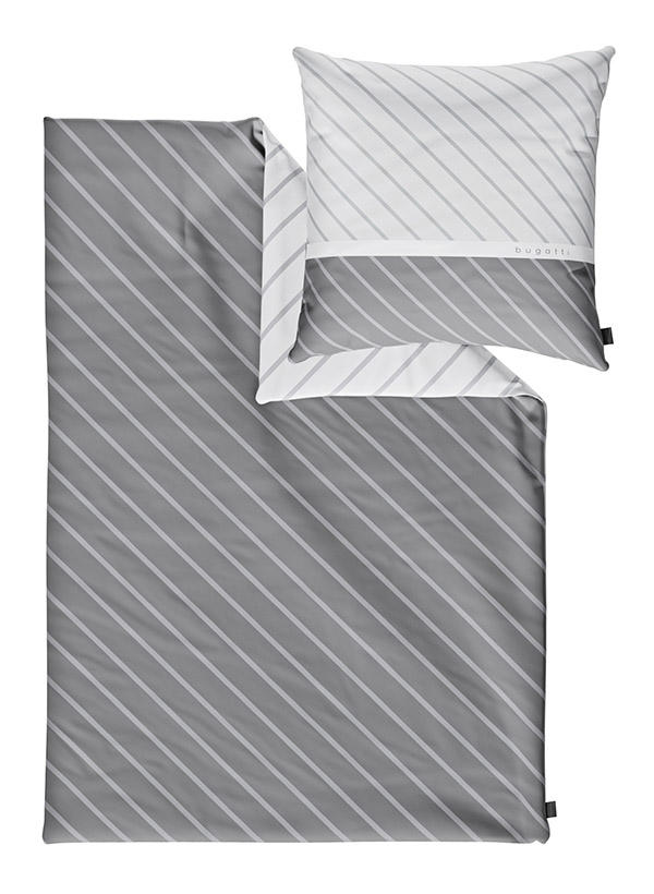 bugatti, Wende-Bettwäsche, 135x200 cm, Baumwoll-Satin, grau gestreift