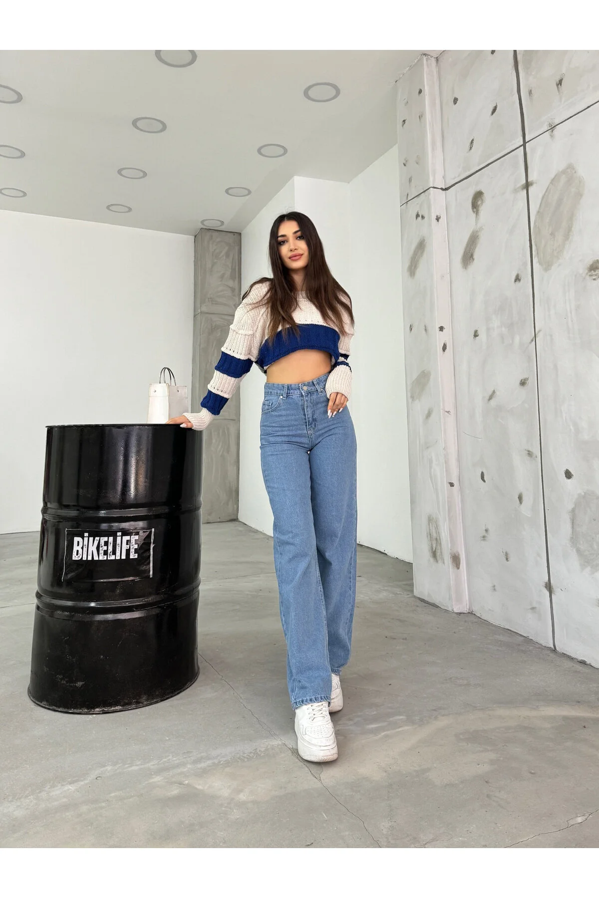 BİKELİFE  Blaue Palazzo-Jeans mit hoher Taille