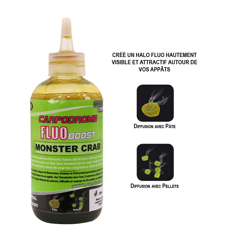 Flydende tilsætningsstof til Coup Fun Fishing Fluo Booster Monster Crab 185ml