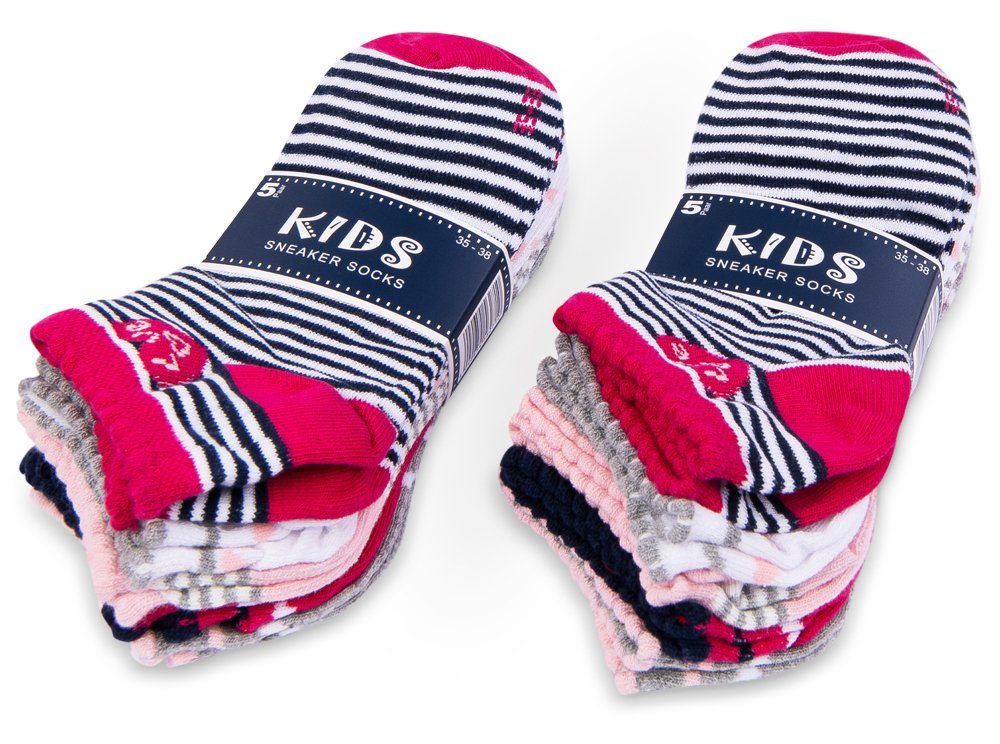 sockenkauf24 Sneakersocken 10 Paar Kinder Sneaker Socken Jungen & Mädchen Baumwolle Kindersocken (56271, 35-38) WP