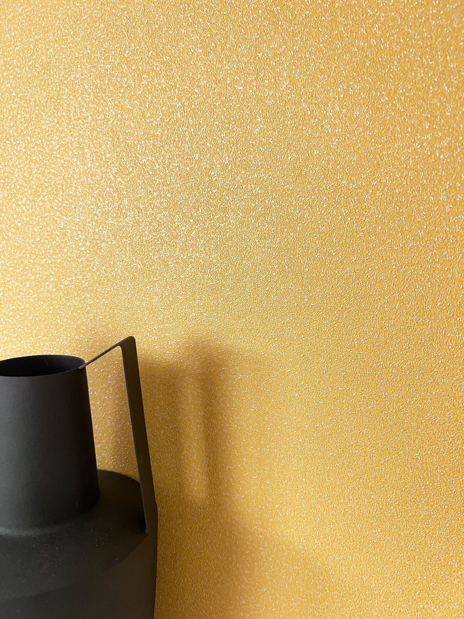 Newroom Vliestapete, Gelb Tapete Uni Leicht Glänzend - Unitapete Glitzer Senfgelb Modern Glamour Ohne Struktur Einfarbig für Wohnzimmer Schlafzimmer Küche