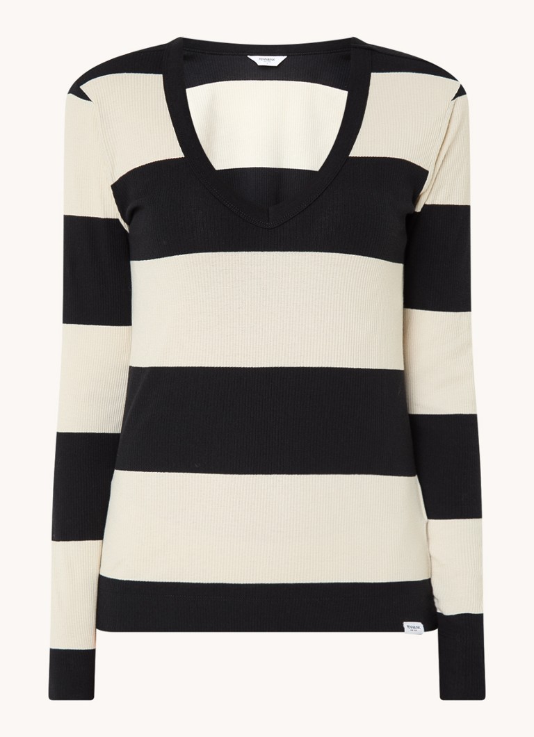 Pull Penn & Ink en maille côtelée à rayures et col en V