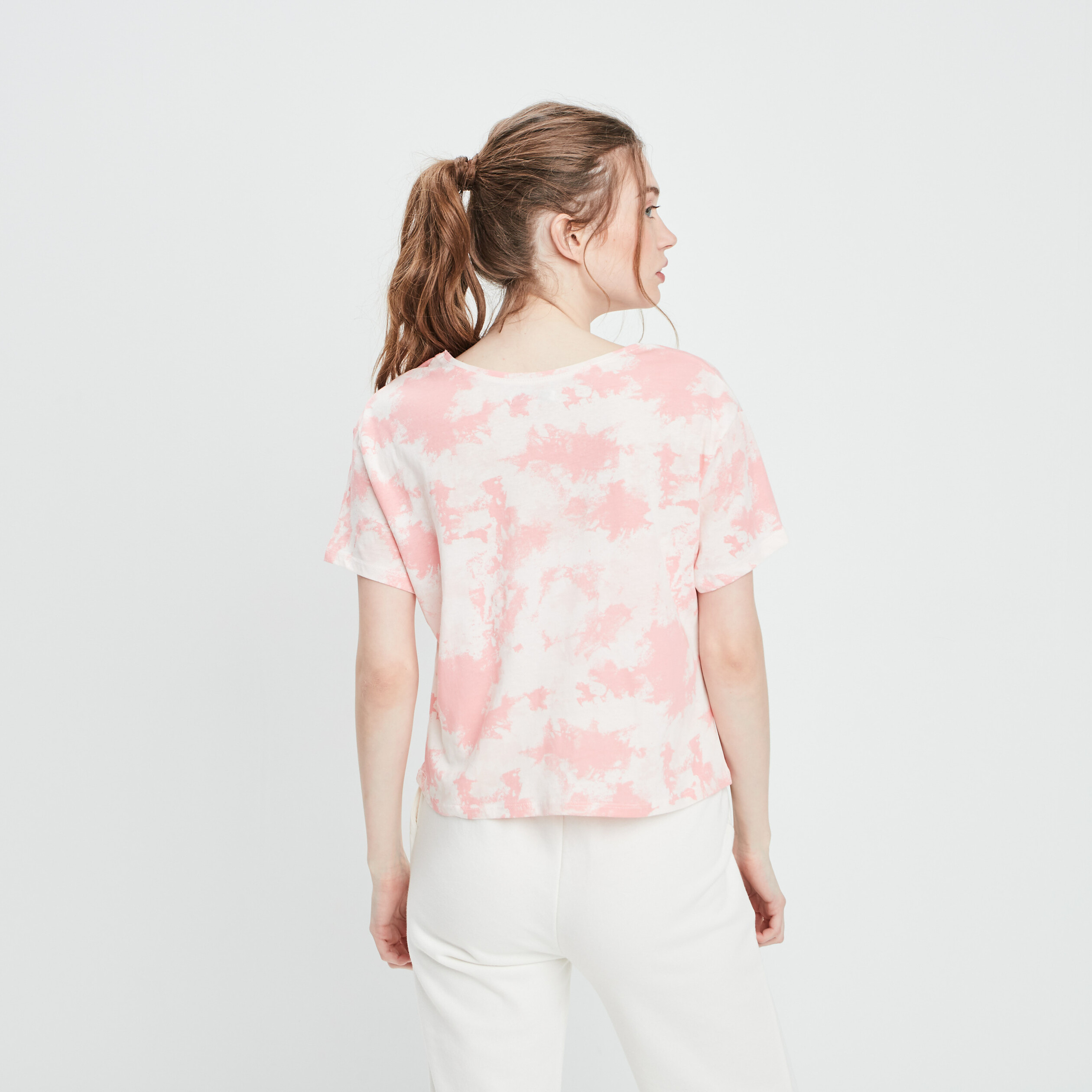 T-shirt cropped col rond rose fluo femme | La Halle
