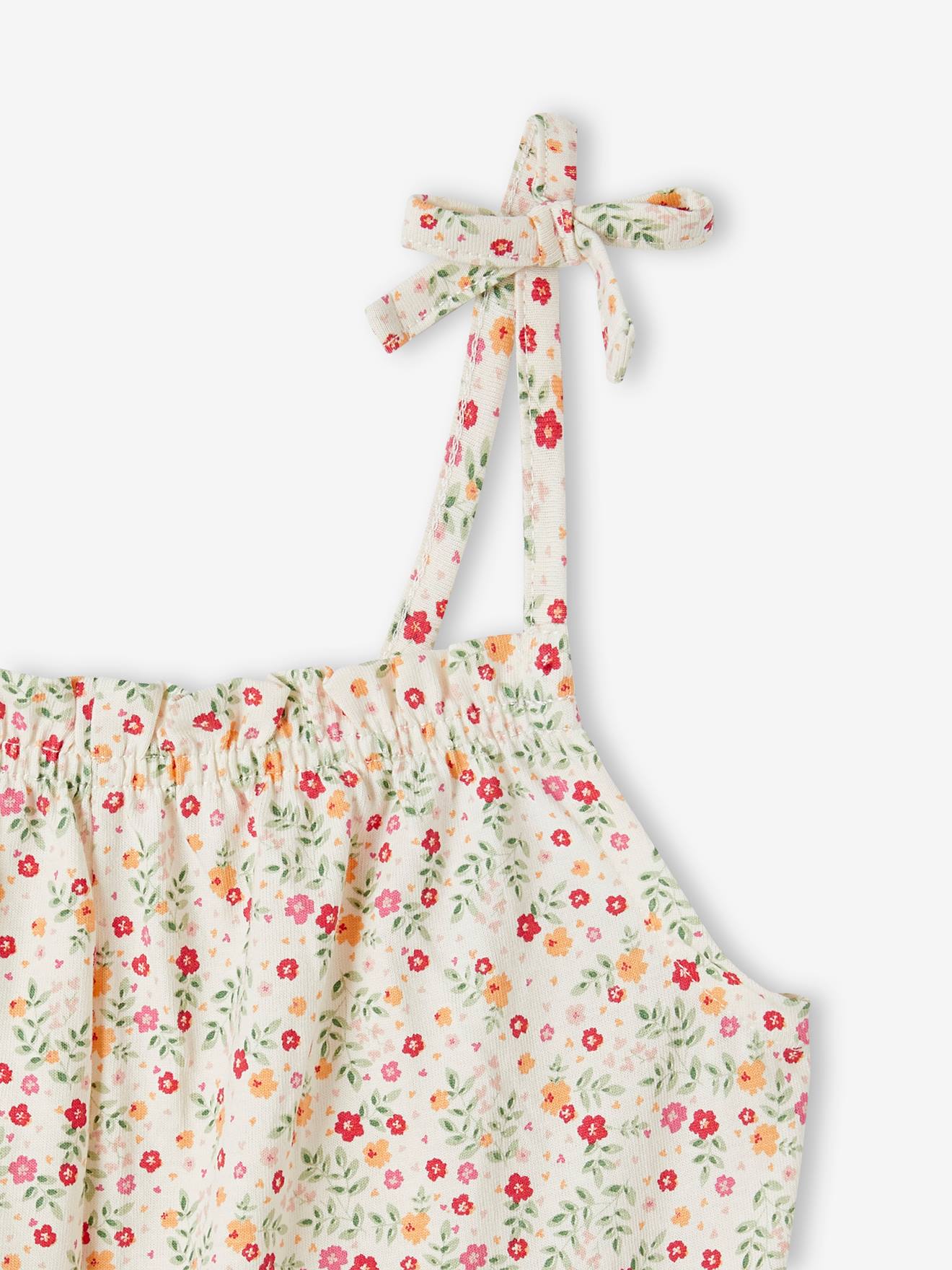 Vertbaudet Kurzer Mädchen Jumpsuit mit Trägern - weiß bedruckt