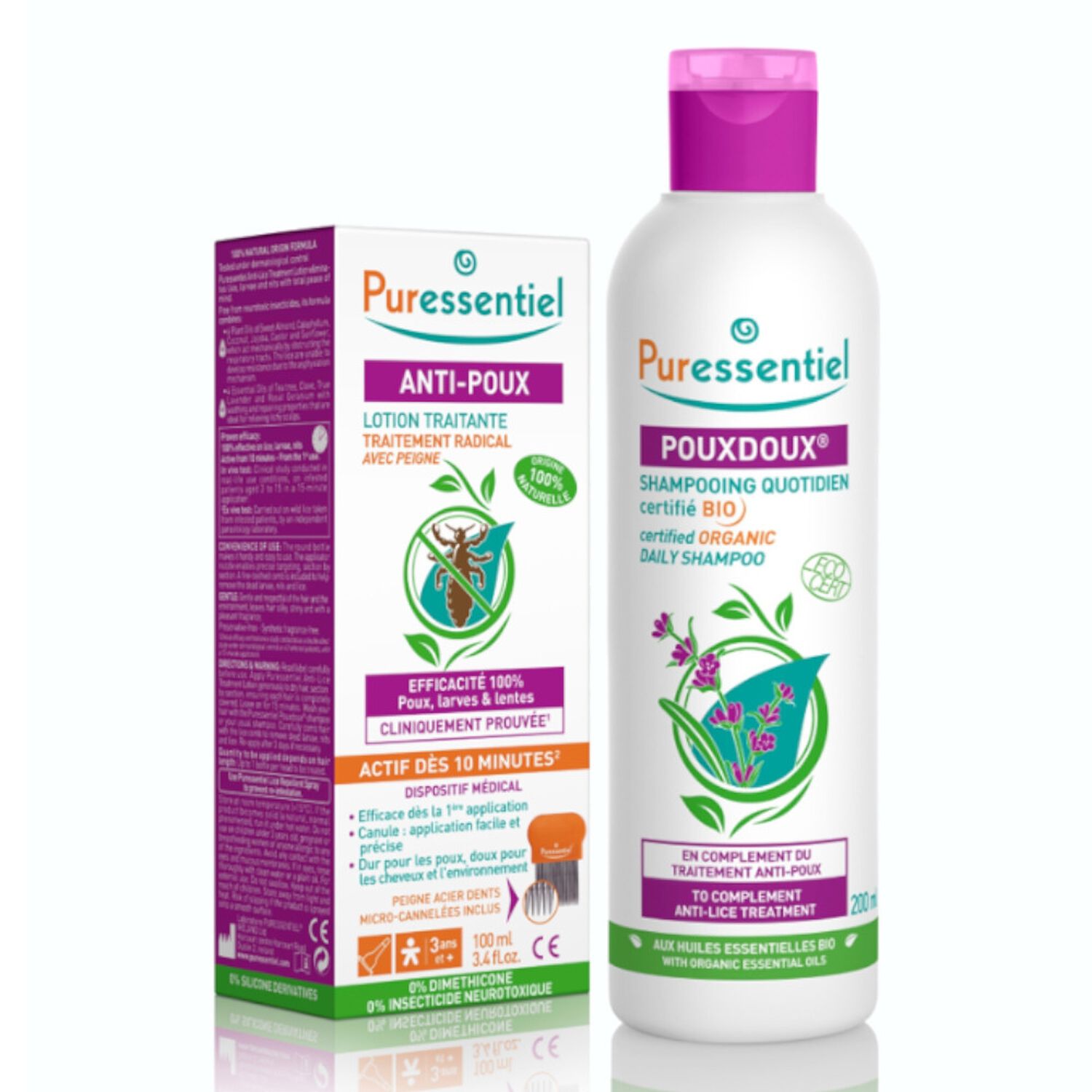 Puressentiel Anti-Poux Traitement Complet : Lotion 100 ml + Peigne + Shampooing 200 ml