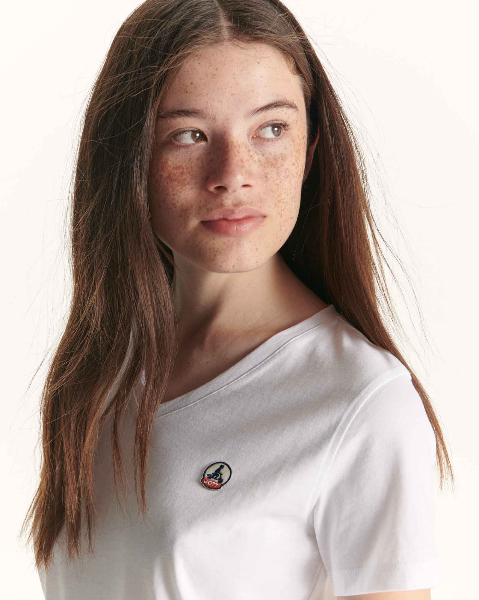 T-shirt uni col V femme en coton biologique Blanc Cancun