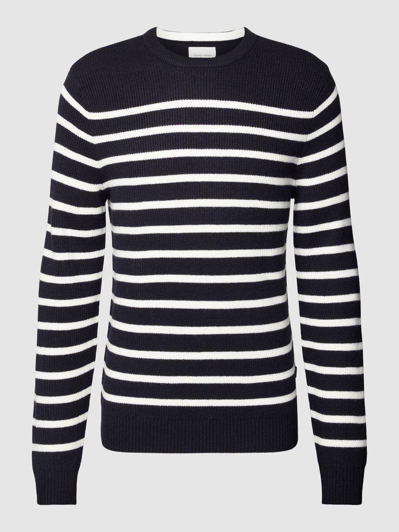 Strickpullover mit Streifenmuster Modell 'Karl' in marineblau