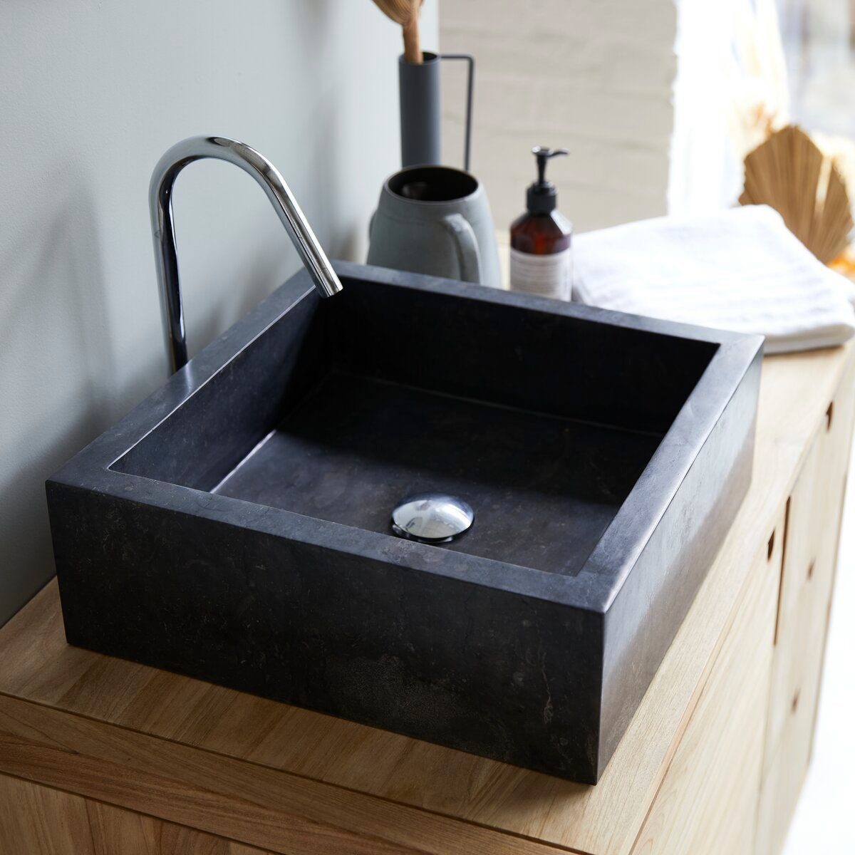 Tikamoon Waschbecken Waschbecken aus Marmor dark grey