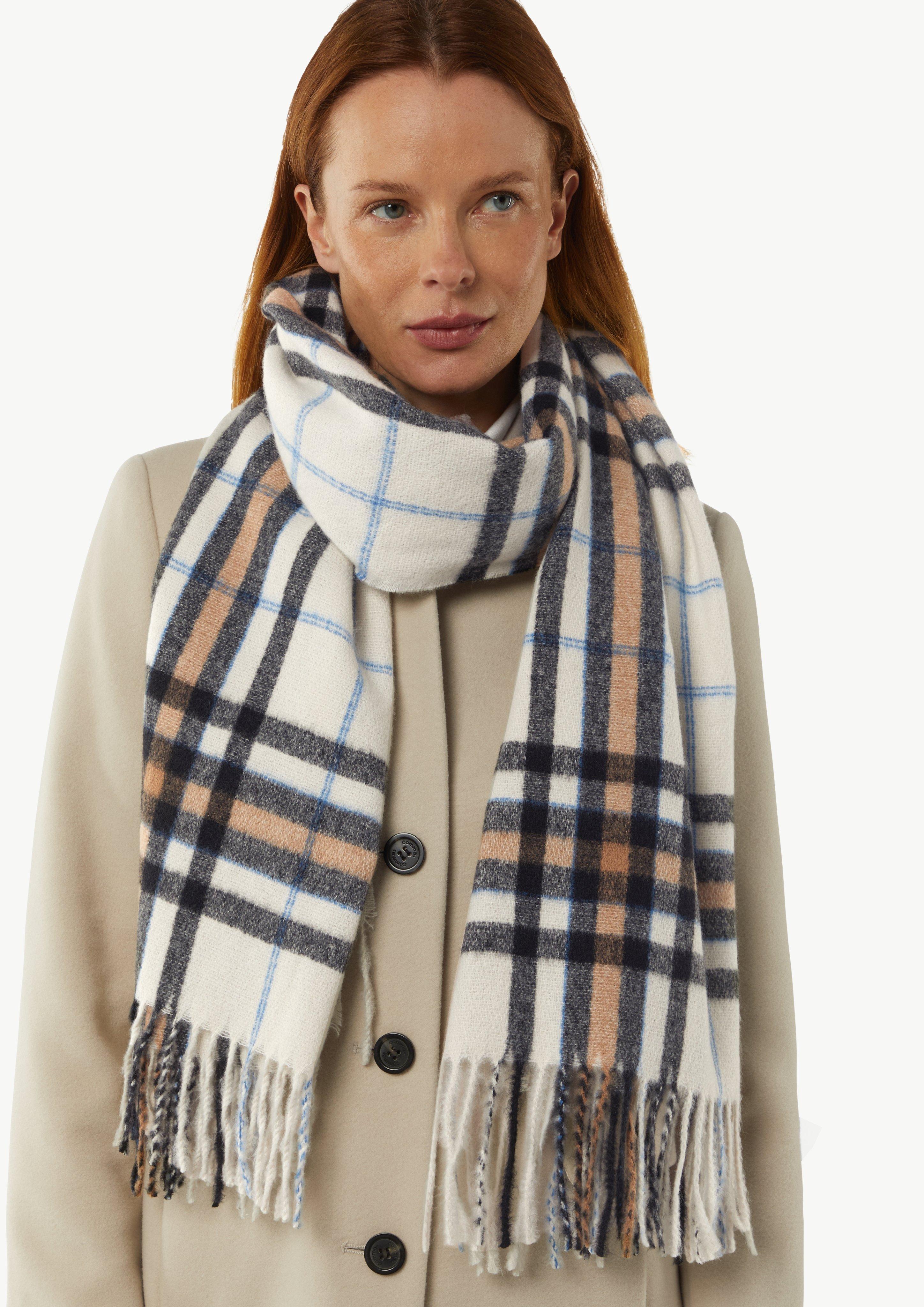 Karierter Schal mit Fransen - helles beige