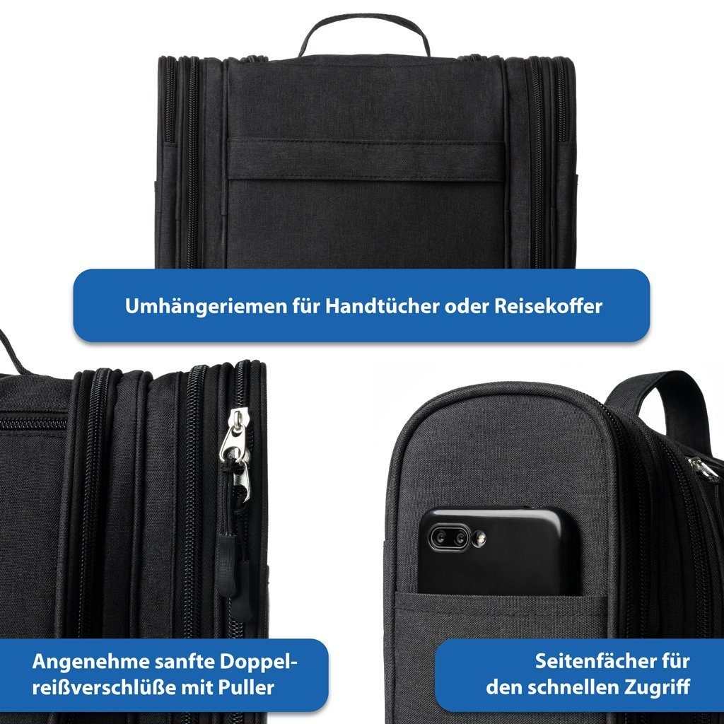 Obics Kulturbeutel XXL (Set, 2 Teilig), zum Aufhängen - Kosmetiktasche für Damen & Herren 10 Fächer