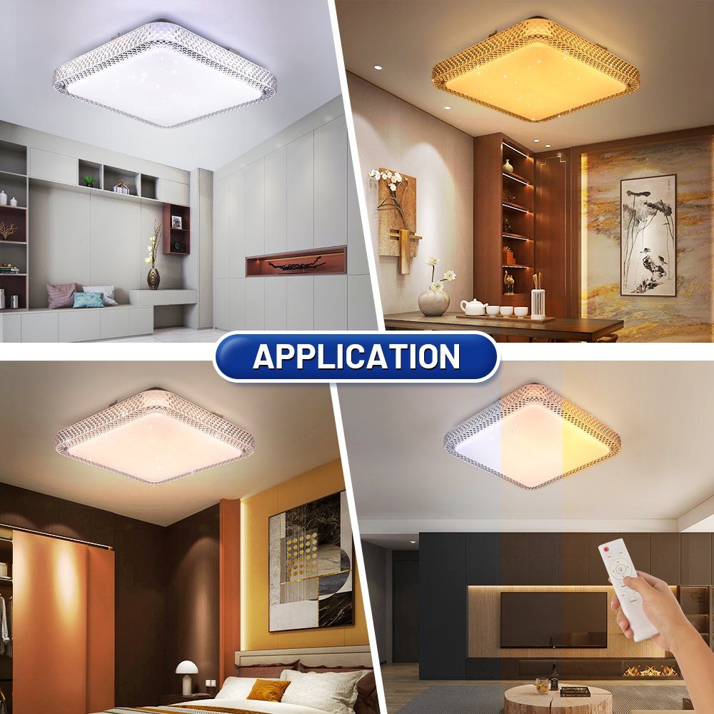LETGOSPT Deckenleuchte 25W LED Deckenleuchte Dimmbar Kristall Deckenlampe mit Fernbedienung, LED fest integriert, Kaltweiß, Naturweiß, Warmweiß, Schlafzimmerlampe Ø29cm, Modern Sternenhimmel Quadrat Deckenbeleuchtung