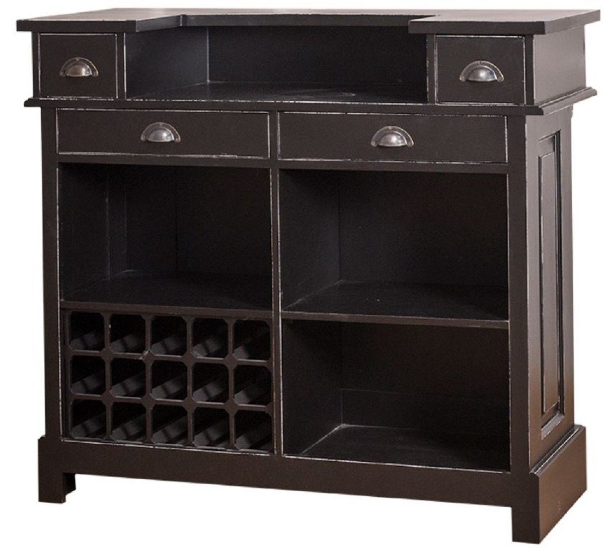 Casa Padrino Barschrank Landhausstil Massivholz Barschrank mit 4 Schubladen & Weinflaschenhalter Antik Schwarz 120 x 51 x H. 107 cm - Landhausstil Möbel
