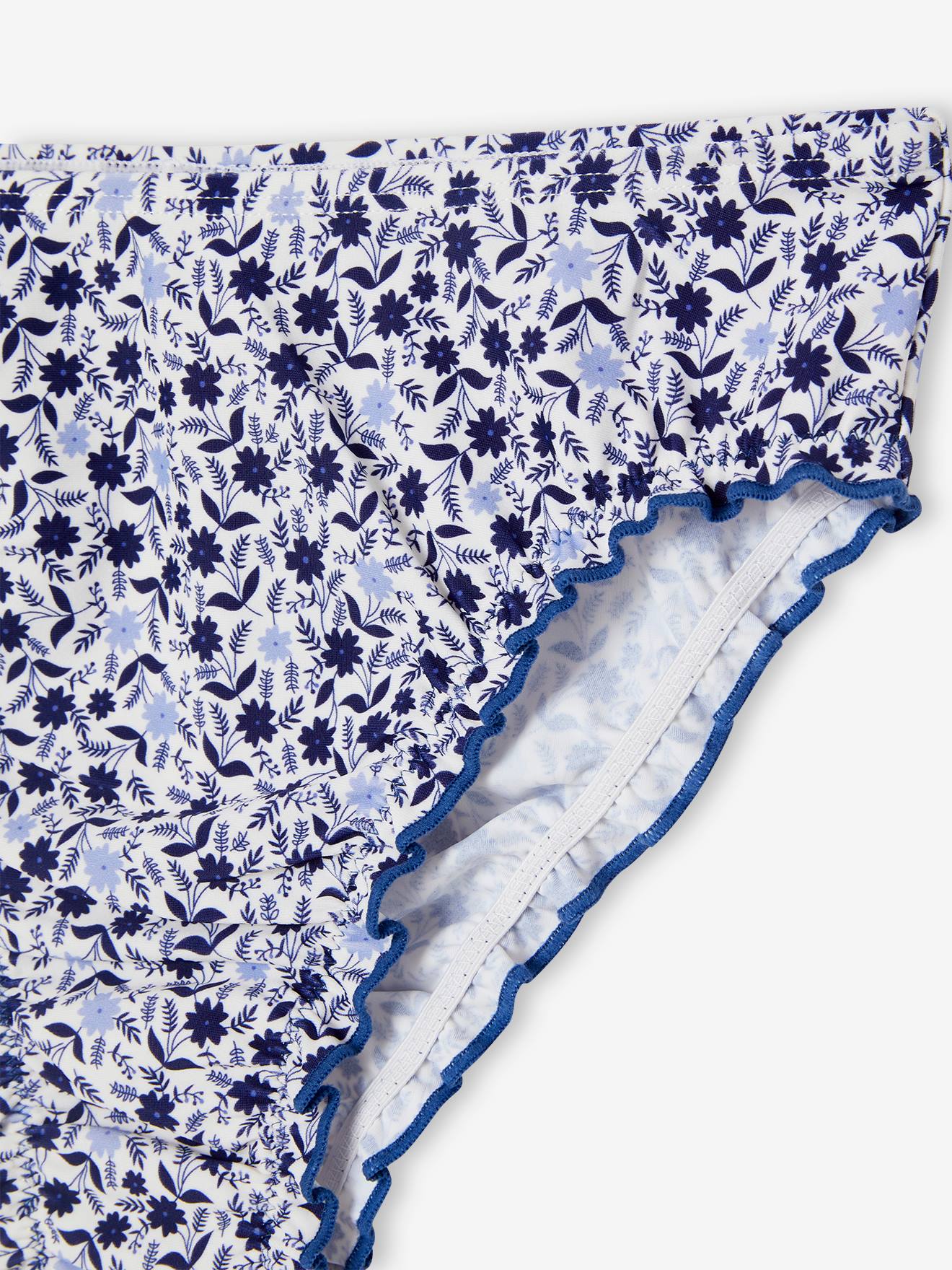 Vertbaudet Mädchen Bikini, Blumen - blau