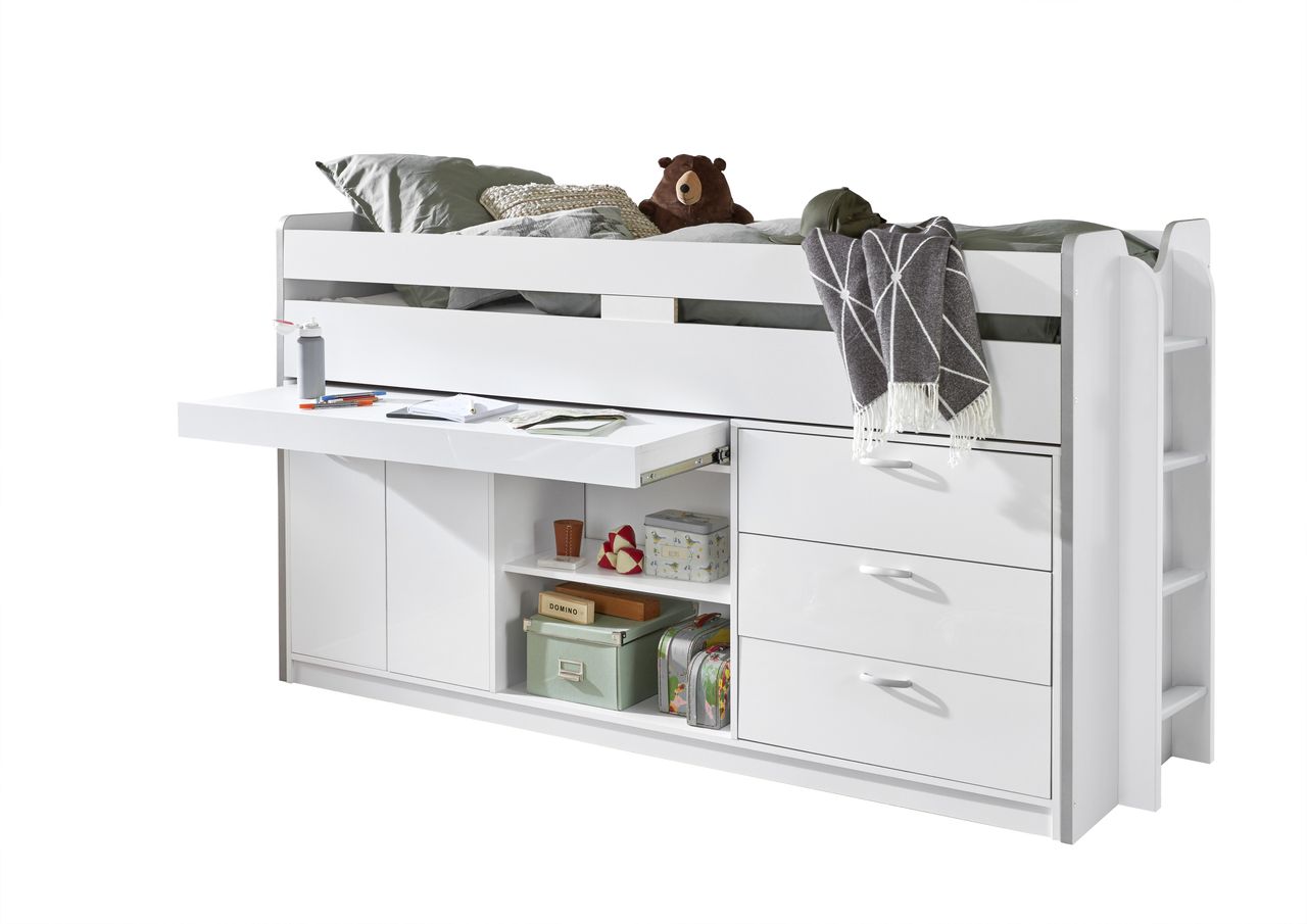 Relita Hochbett Bonny LF 90x200 cm, mit Regal, Schubladenelement und Schreibtisch