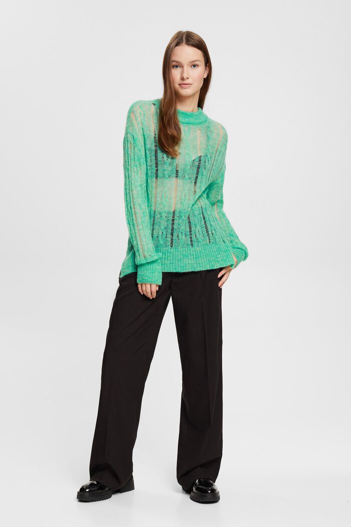 Offener Zopfstrickpullover mit Wolle