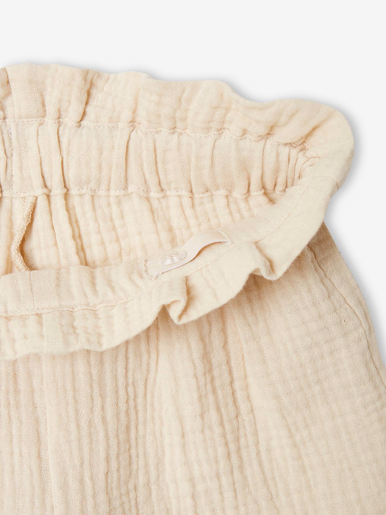 Ensemble de cérémonie fille blouse volantée et short en gaze écru