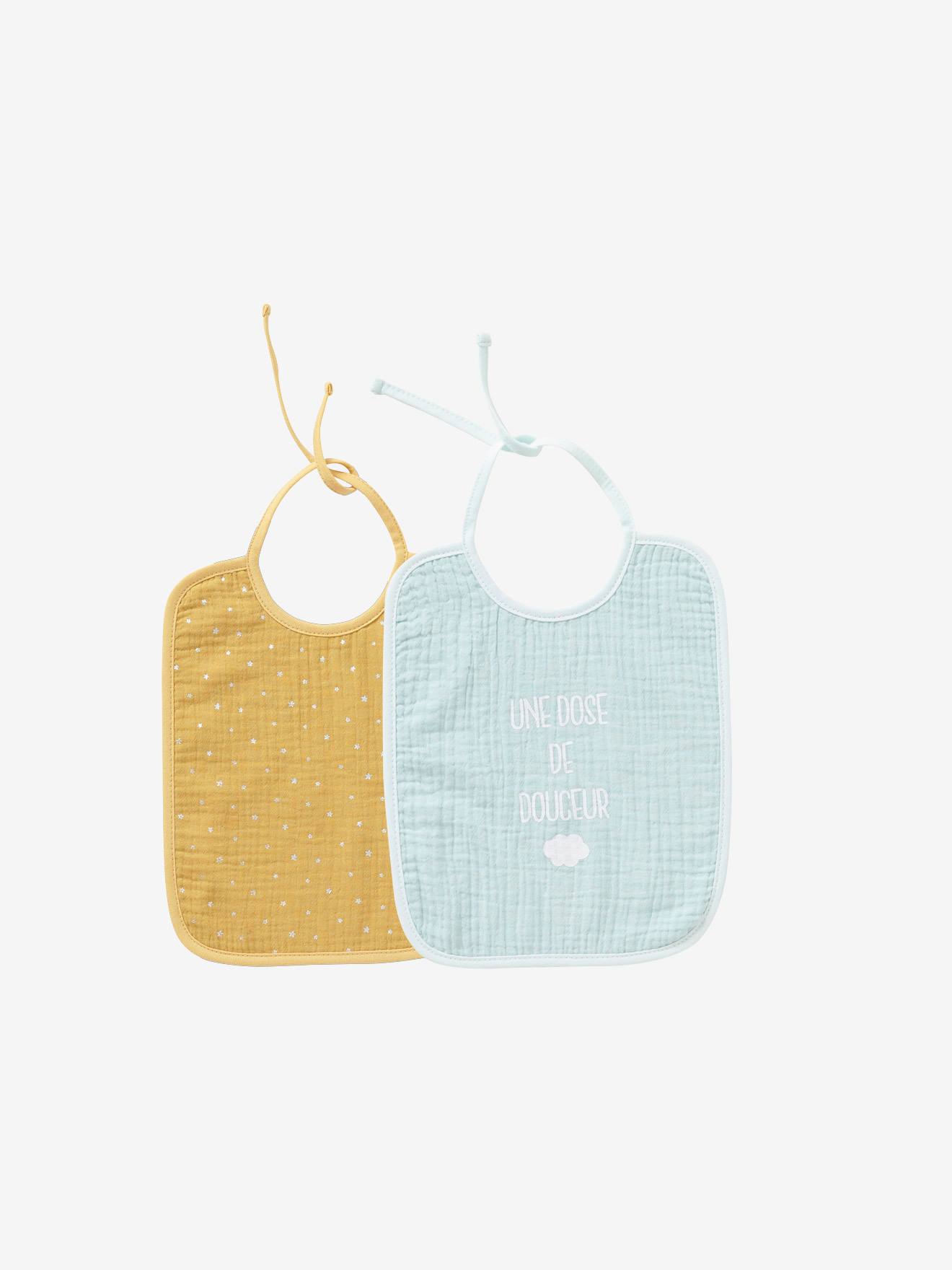 Vertbaudet 2er-Pack Baby Lätzchen, Musselin - pack blau/wolke und sterne