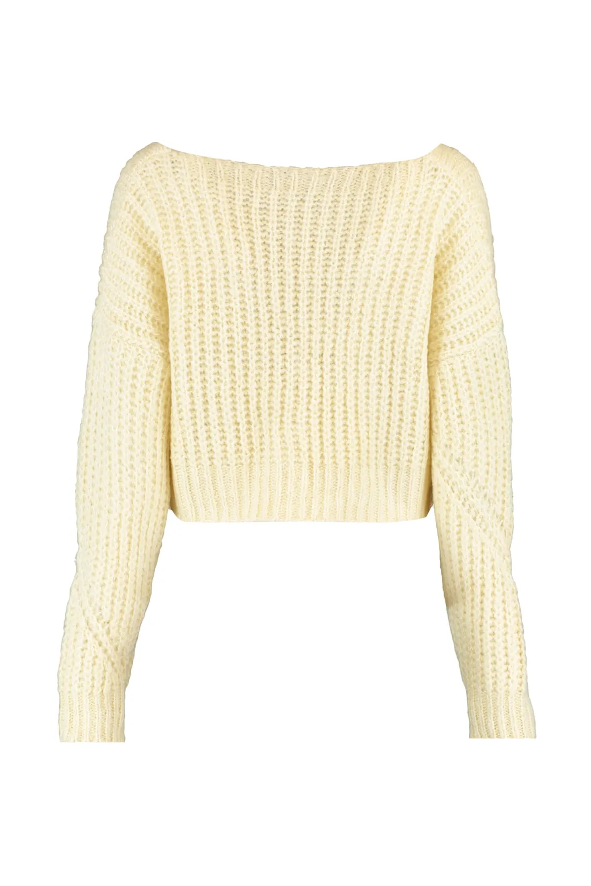 Trendyol Collection  Ecrufarbene, superkurze Strickjacke mit weicher Struktur und Knopfdetail