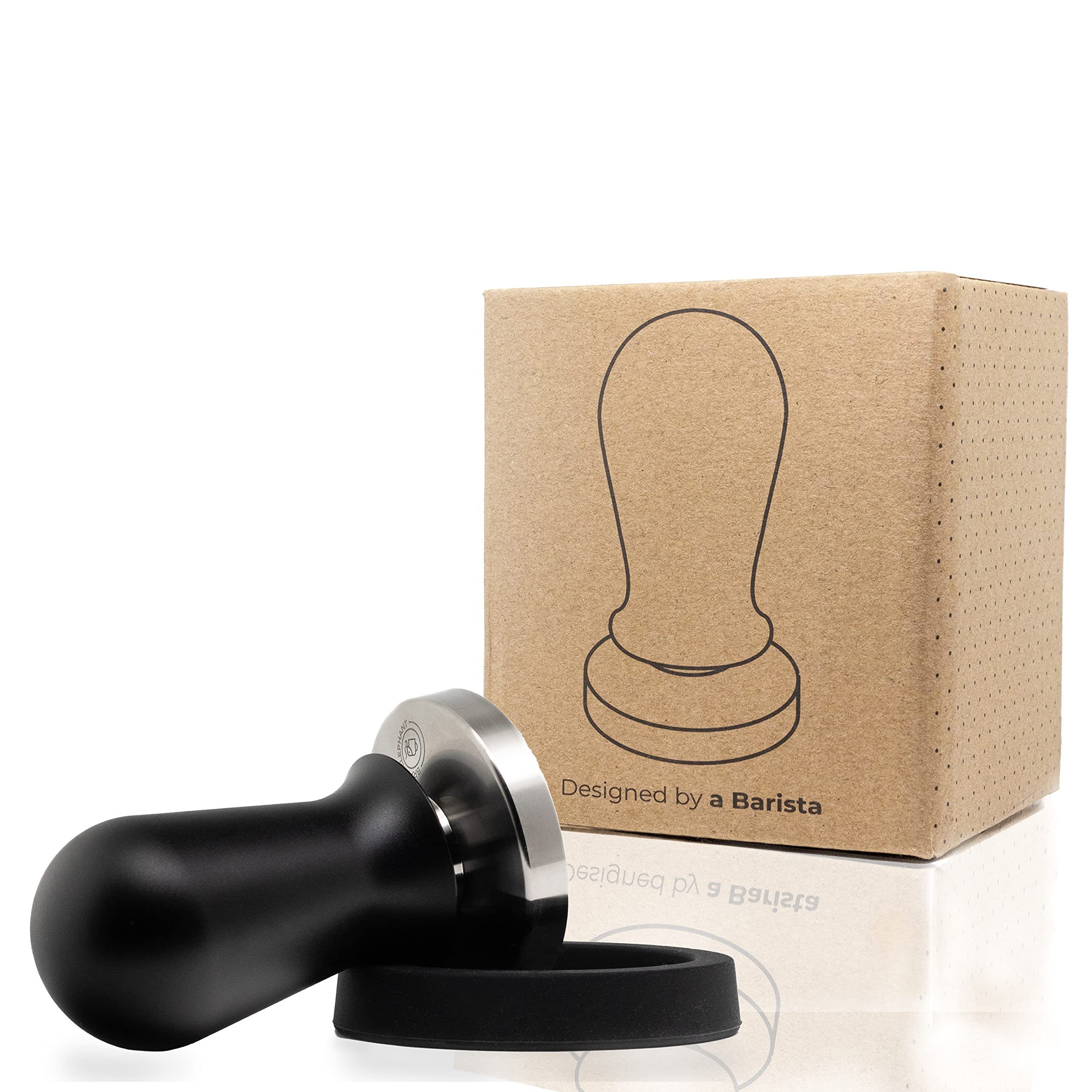 Brave Elephant Tamper 51mm/58mm aus Edelstahl inkl. Tampermatte, Barista Stempel druckregulierend