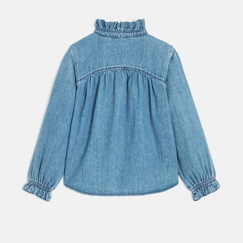 Chemise fille denim bleue stone col volanté Catimini