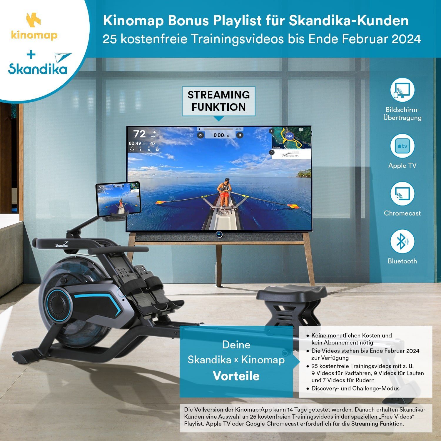Skandika Rudergerät Nemo V (schwarz), Wasser Rudergerät für Zuhause, mit Wasserwiderstand